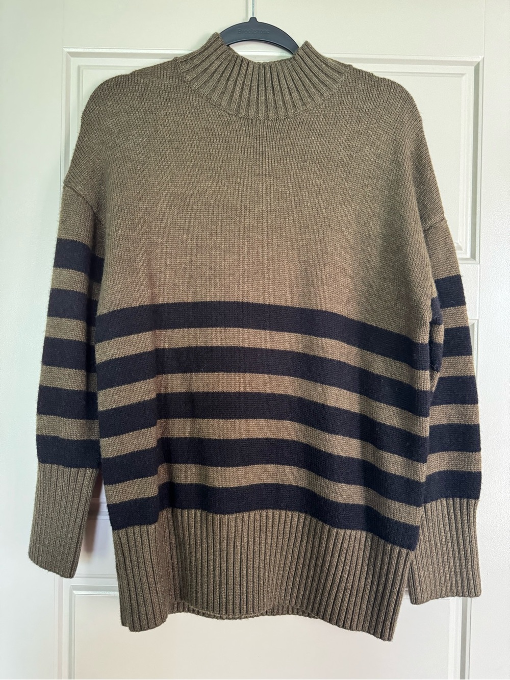 Women's Striped Mock Neck Sweater - Olive Green & Black